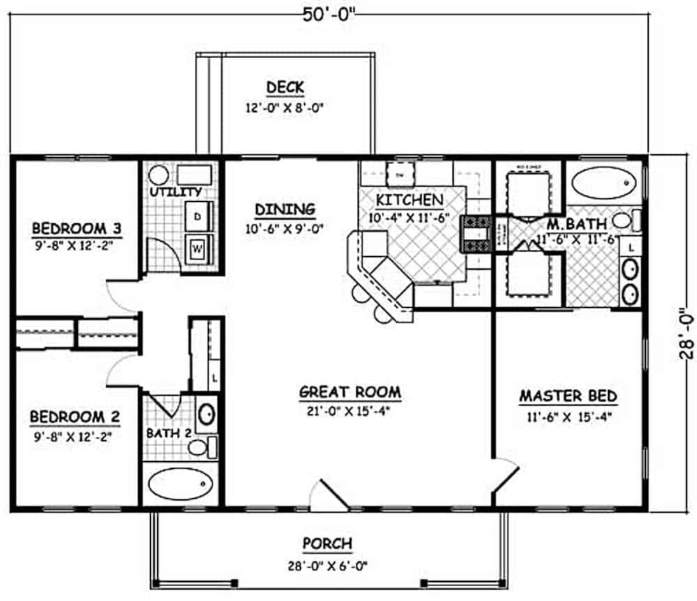 Ranch Home 3 Bedrms 2 Baths 1400 Sq Ft Plan 200 1074 - 3 Bedroom 2 Bath Ranch House With Garage Floor Plans