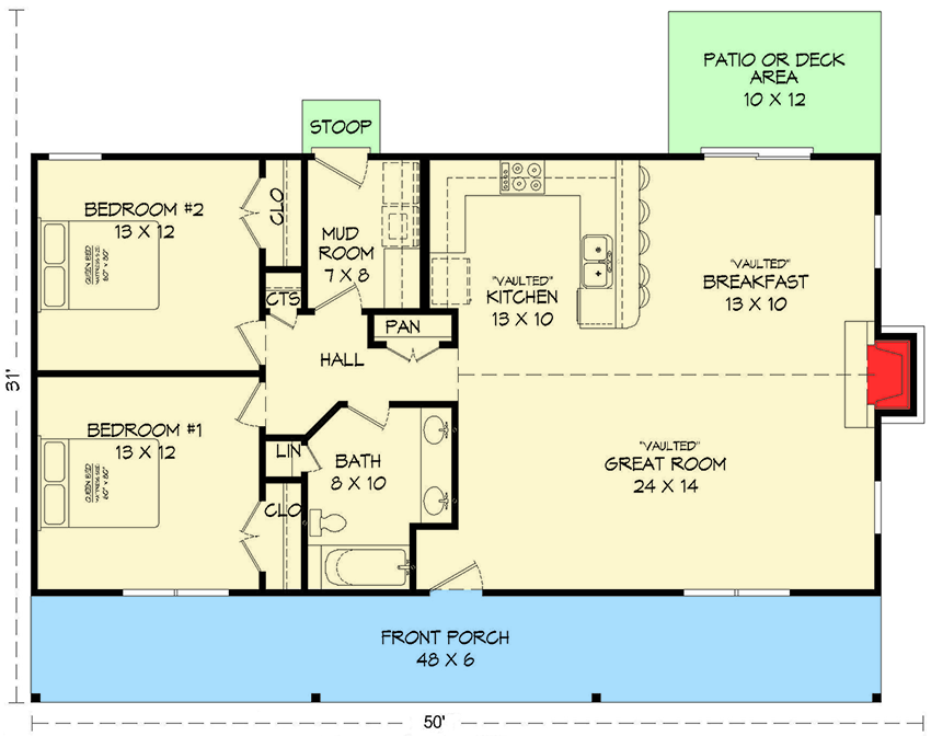 Ranch House Plan With Vaulted Ceilings 1200 Sq Ft 68419VR  - 3 Bedroom 1200 Sq Ft Open Floor House Plans