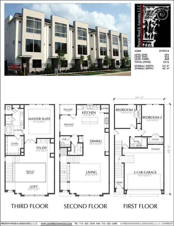 Row House Plans Blueprints - 3 Bedroom 2 Story Row House Floor Plan