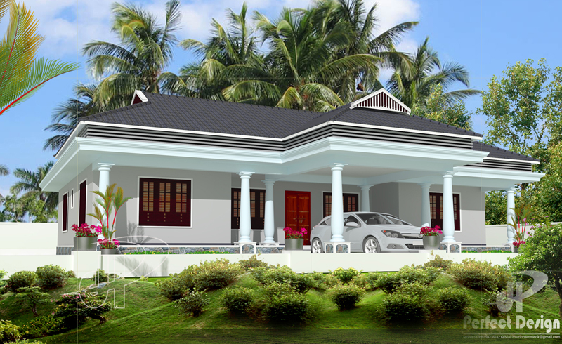 Simple And Beautiful Kerala Style 3 Bedroom House In 1153 Square Feet  - 3 Bedroom House Plans In Kerala Single Floor 3d