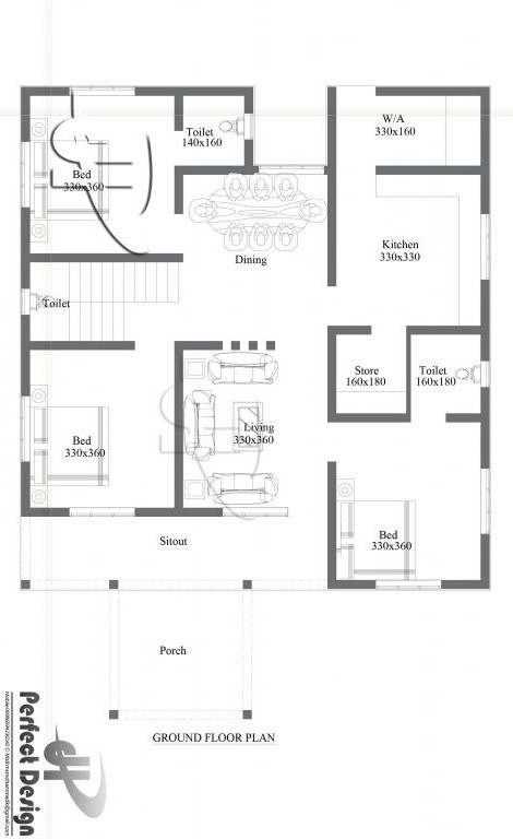 Simple And Beautiful Kerala Style 3 Bedroom House In 1153 Square Feet  - Kerala Style 3 Bedroom House Plans Single Floor