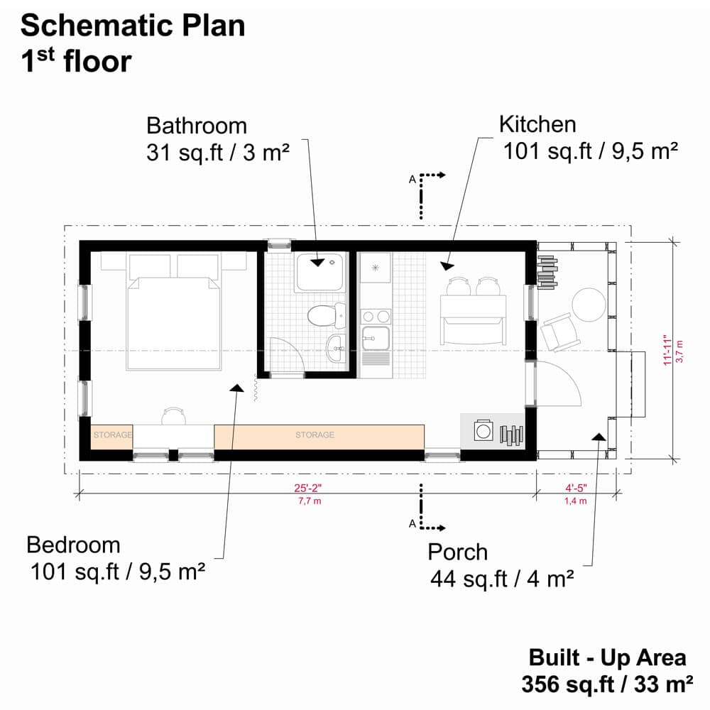 Simple One Bedroom House - Floor Plan For One Bedroom House