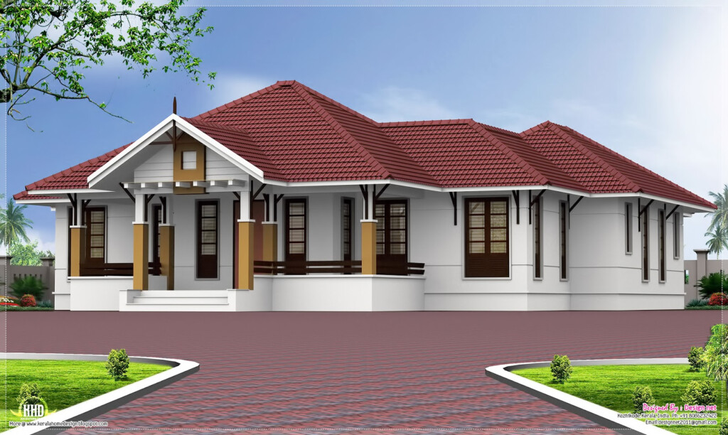 Single Floor 4 Bedroom Home With Courtyard Kerala Home Design And  - 4 Bedroom House Plans In Kerala Single Floor