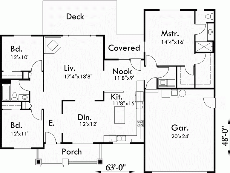 Single Level House Plans Ranch House Plans 3 Bedroom House Plan - Ranch Style 3 Bedroom Single Floor House Plans