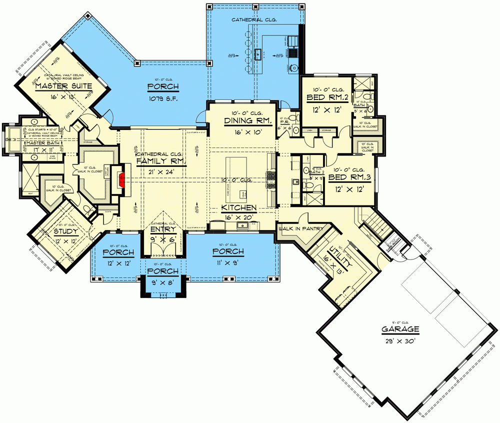 Single Story 3 Bedroom Craftsman Modern Farmhouse With Bonus Room Above  - 3 Bedroom House With Bonus Room Floor Plans