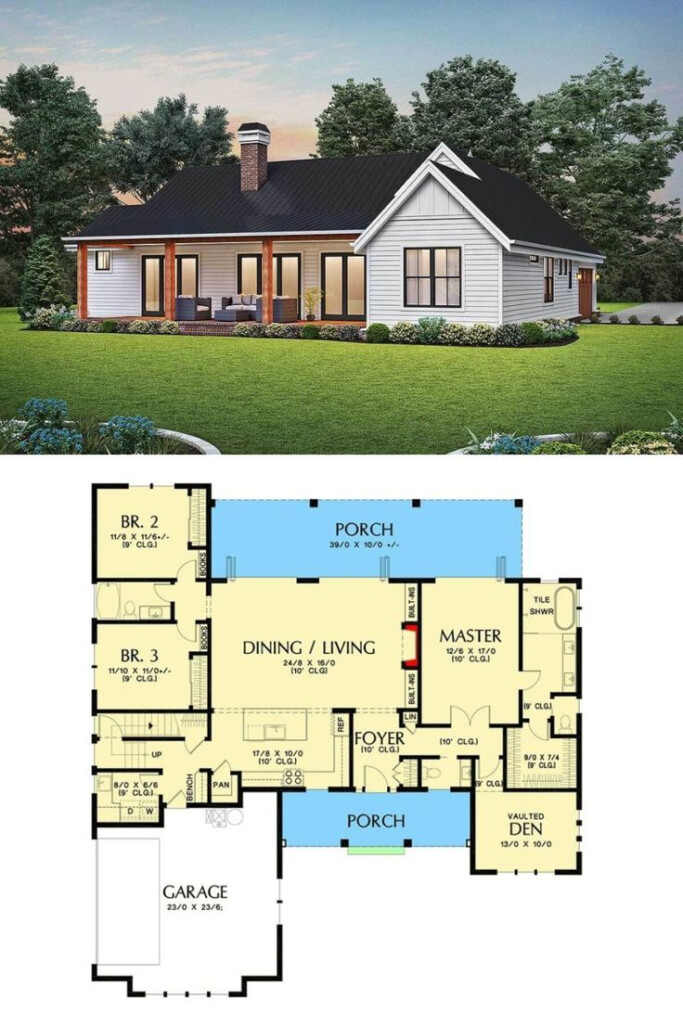 Single Story 3 Bedroom New American Farmhouse With Bonus Room Floor  - 3 Bedroom House With Bonus Room Floor Plans