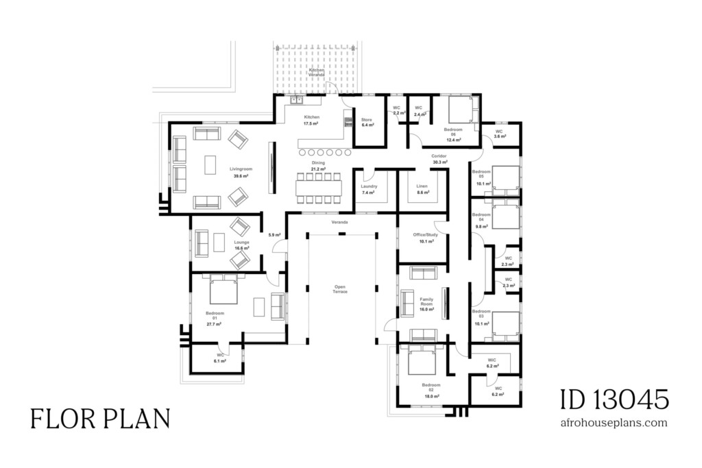 Single Story 6 Bedroom House Floor Plans 13045 AfrohousePlans - Single Story 6 Bedroom House Floor Plans