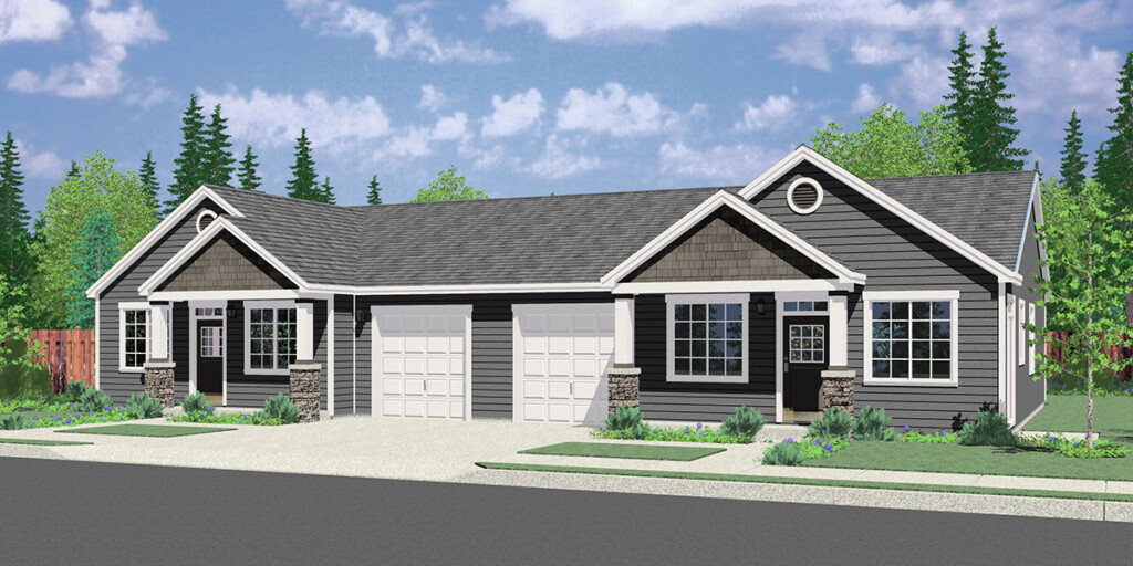 Single Story Duplex House Plan 3 Bedroom 2 Bath With Garage - 3 Bedroom 2 Bath Ranch House With Garage Floor Plans