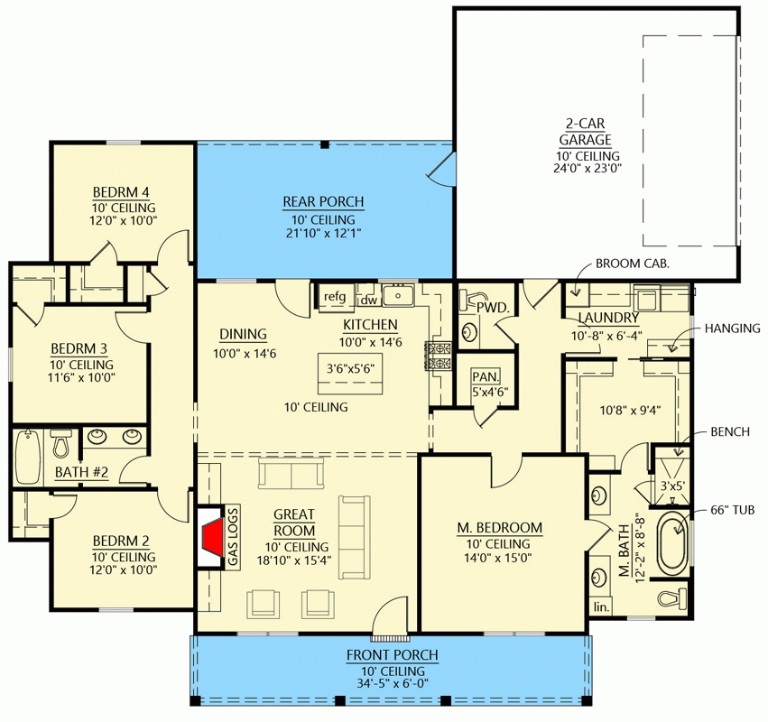 Single Story Modern Farmhouse With 4 Bedrooms House Plan  - 4 Bedroom House Floor Plans 1 Story