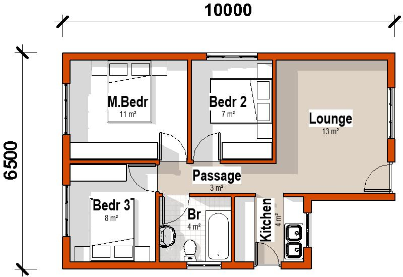 Small 3 Bedroom House Plan With Pictures 55sqm Plandeluxe - Three Bedroom Small House Floor Plans