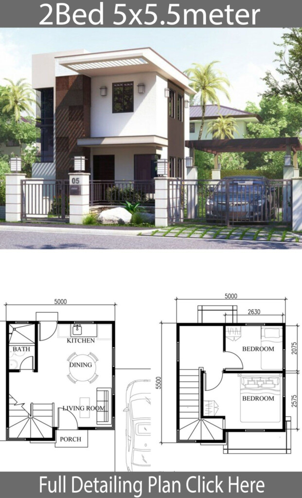 Small Home Design Plan 5x5 5m With 2 Bedrooms Home Design With  - Small House Design With Floor Plan With 2 Bedrooms