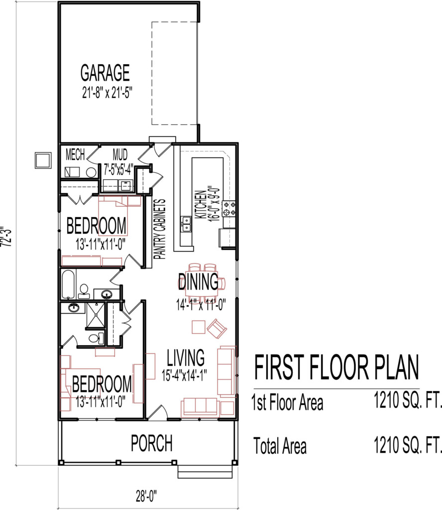 Small House 2 Bedroom Floor Plans - Floor Plan For 2 Bedroom 2.5 Bath Narrow House