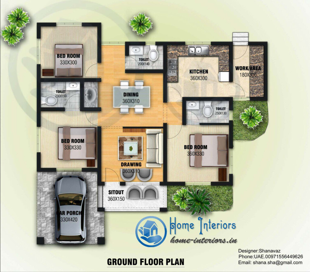 Small Plot 3 Bedroom Single Floor House In Kerala With Free Plan Free  - Floor Plan 3 Bedroom House Kerala