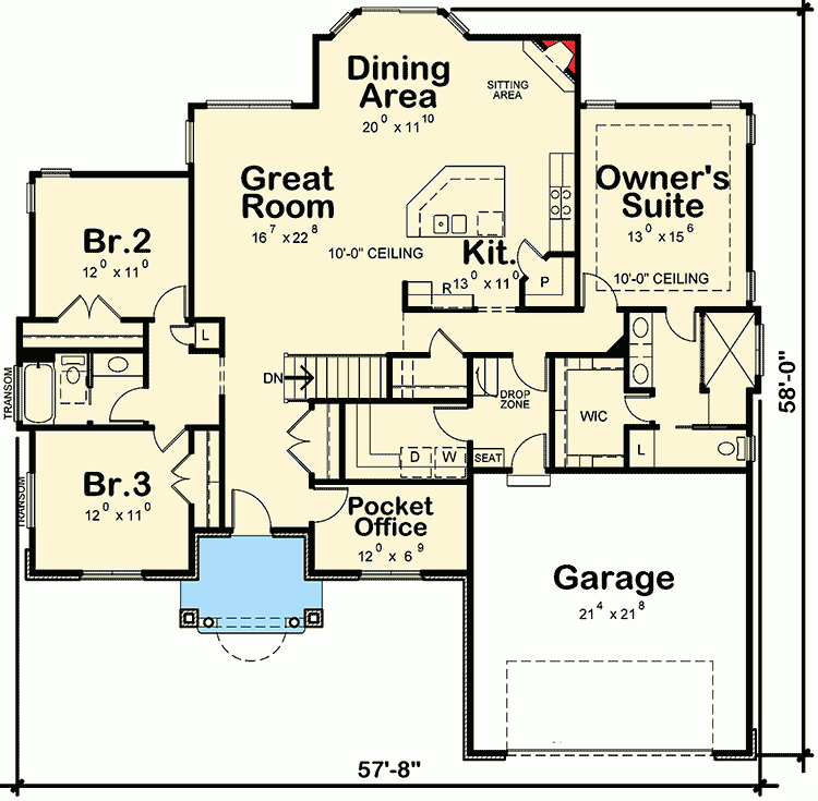 Southern House Plan With Pocket Office 42358DB Architectural  - 4 Bedroom House With Pocket Office Floor Plans In Arizona