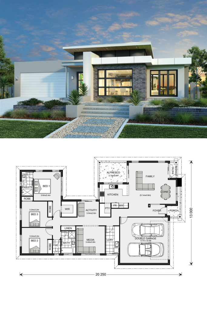 Splendid Three Bedroom Modern House Design Bungalow Style House Plans  - 3 Bedroom House Floor Plan Design