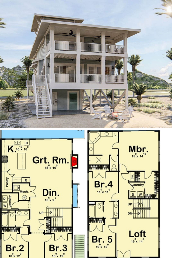 Step Inside Beach House With Open Floor Plan And A Lookout Tower  - Two Bedroom Beach House Floor Plans With Roof Deck