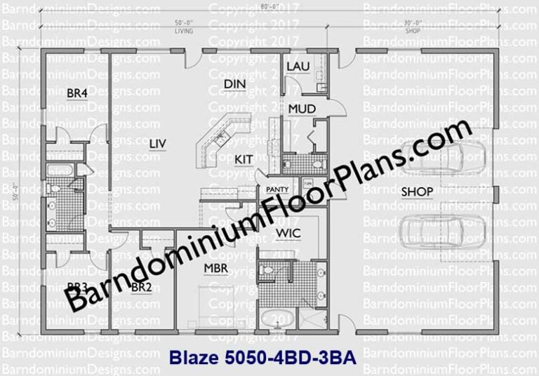 Stock Floor Plan Barndominium Blaze Versions Barndominium Floor Plans - 4 Bedroom 2.5 Bath House Floor Plans