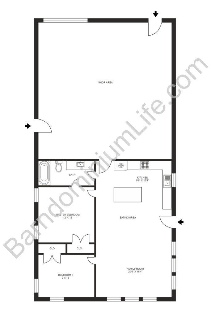 The 5 Best Barndominium Shop Plans With Living Quarters - 2 Bedroom Shop House Floor Plans