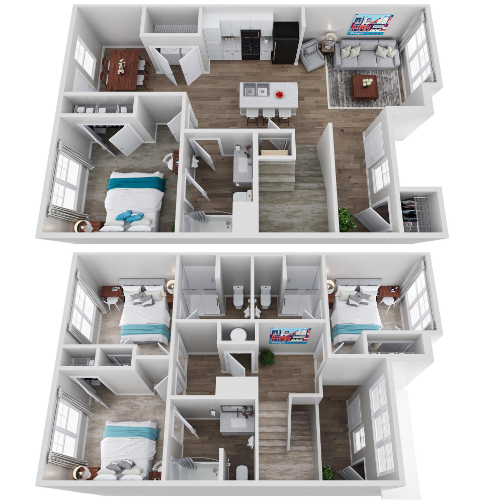 The Cottages At College Acres Student Housing Floor Plans 4 Bedroom  - Four Bedroom Two Bath Student Housing Floor Plans With Dimensions