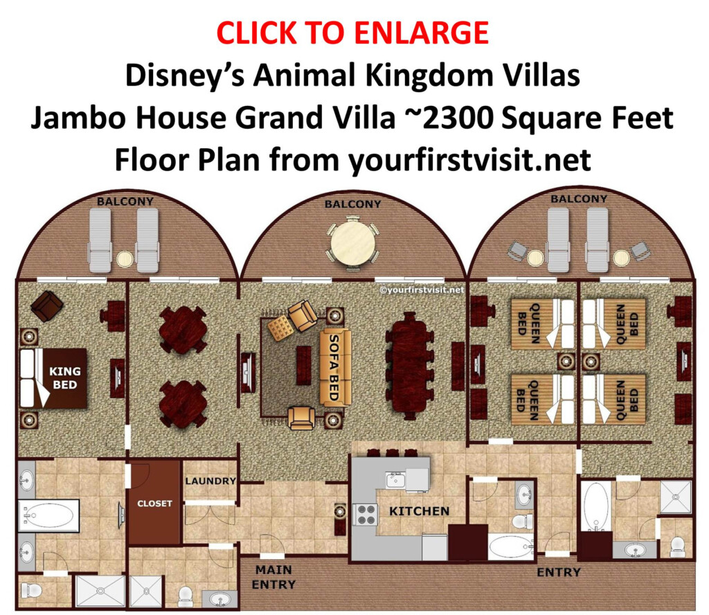 The Disney Vacation Club DVC Resorts At Walt Disney World - Jambo House 3 Bedroom Villa Floor Plan