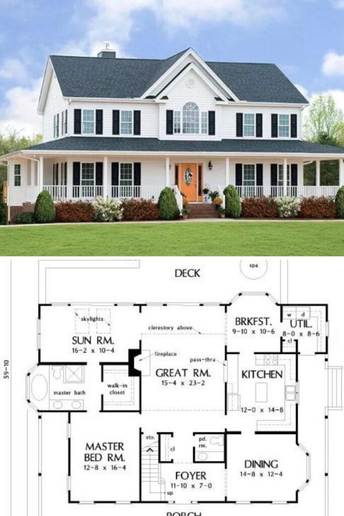 The Gorgeous Farmhouse Exterior And Lush Front Lawn Landscaping Of  - 2 Floor 4 Bedroom House Plans