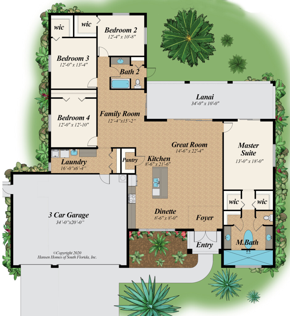 The Oasis 3 Car Garage Home Plan 4 Bedroom 2 Bath 2 336 Sq Ft  - House Floor Plan Four Bedroom Two Bath One Garage