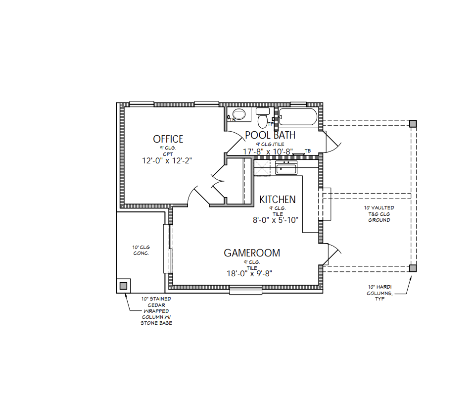 The Pool House Floor Plan By Texas Custom Home Builder Kurk Homes - Inground Pool With One Bedroom Pool House Floor Plans