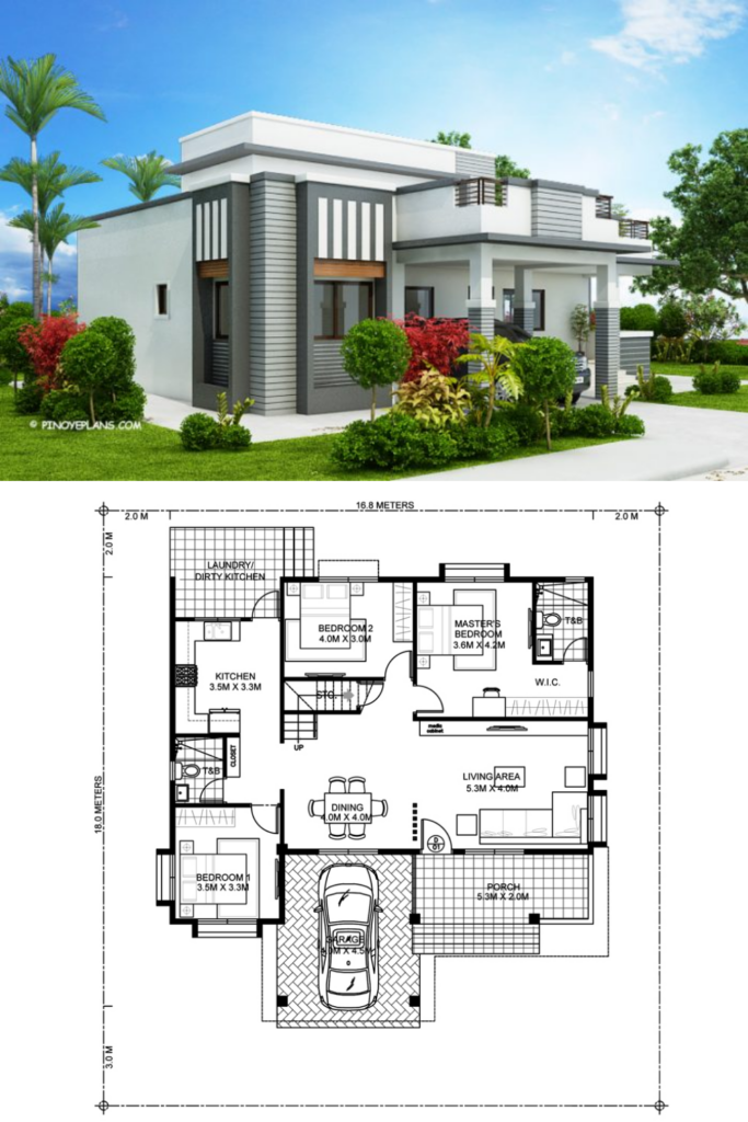 This Four Bedroom Modern House Design With Roof Deck Has A Total Floor  - 4 Bedroom House Designs And Floor Plans