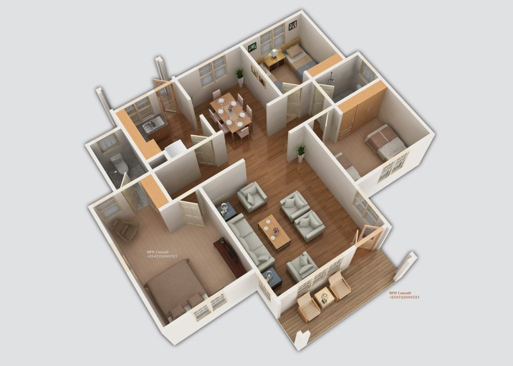 Three Bedroom House Plan With Master Bedroom En Suite HPD Consult - Floor Plan For Three Bedroom House