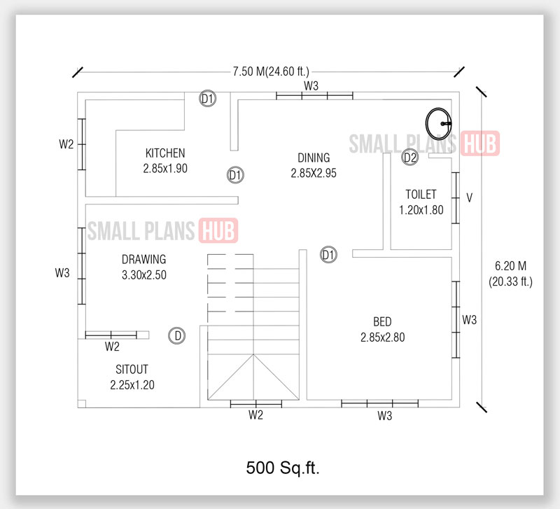 Three Low Budget 1000 Sq ft Three Bedroom House Plans For 120 Sq yard  - Three Bedroom House Floor Plan 1000 Sq Ft