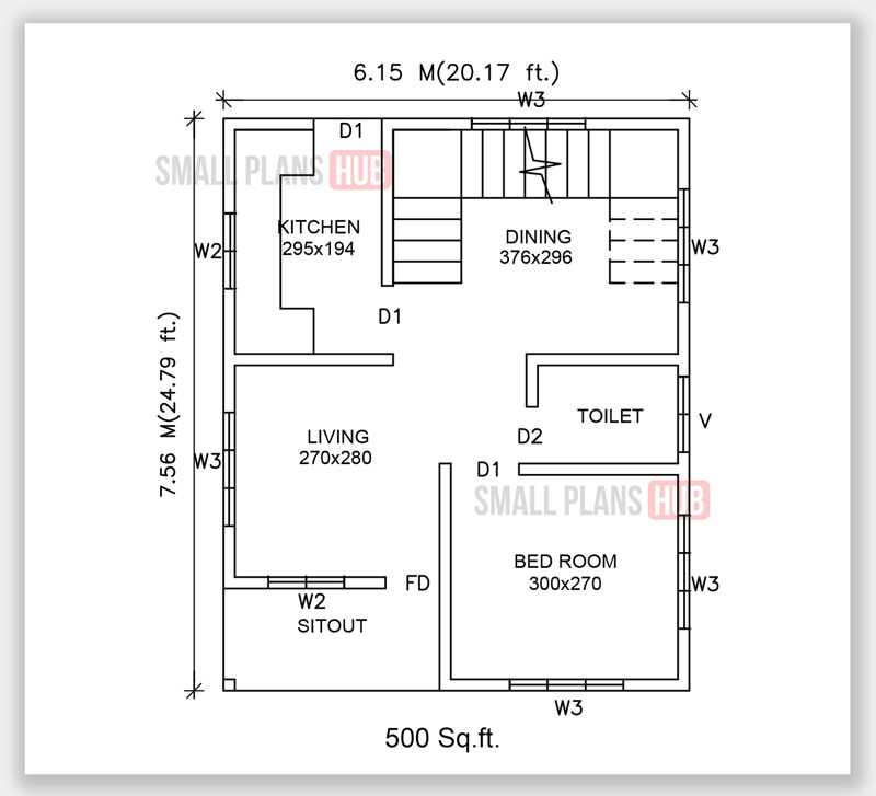 Three Low Budget 1000 Sq ft Three Bedroom House Plans For 120 Sq yard  - Three Bedroom House Floor Plan 1000 Sq Ft