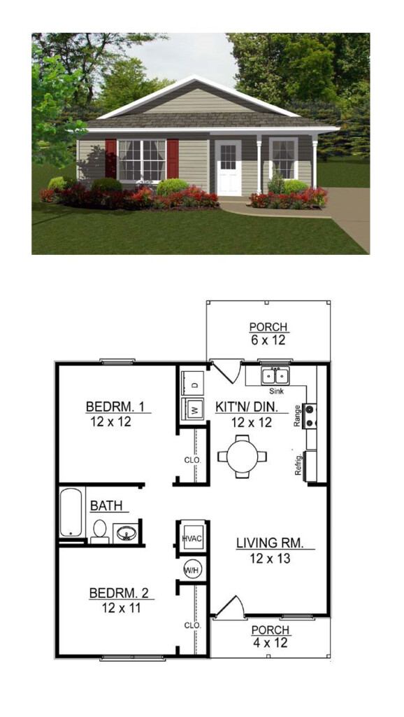 Tiny House Plan 96700 Total Living Area 736 SQ FT 2 Bedrooms And 1  - One Story 2 Bedroom Floor Plans For Tiny Houses