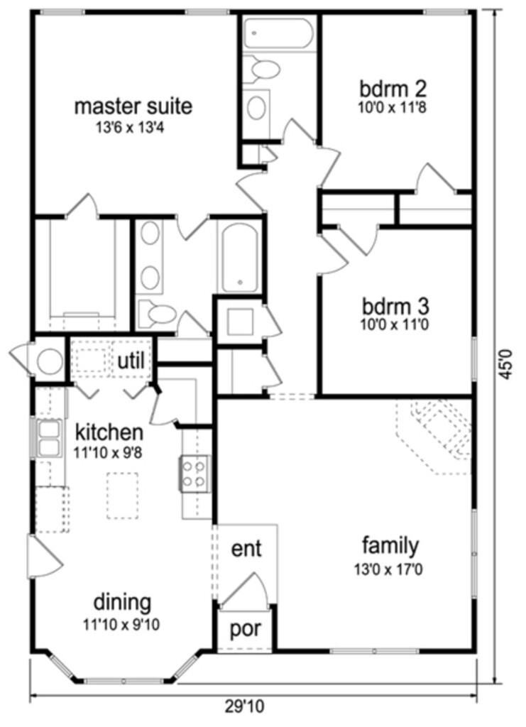 Traditional Style House Plan 3 Beds 2 Baths 1289 Sq Ft Plan 84 541  - 3 Bedroom 2.5 Bath House Floor Plans