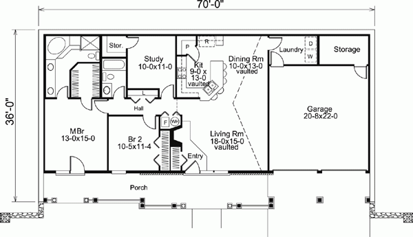 Traditional Style House Plan 90199 With 2 Bed 2 Bath 2 Car Garage  - 2 Bedroom Berm House Floor Plans