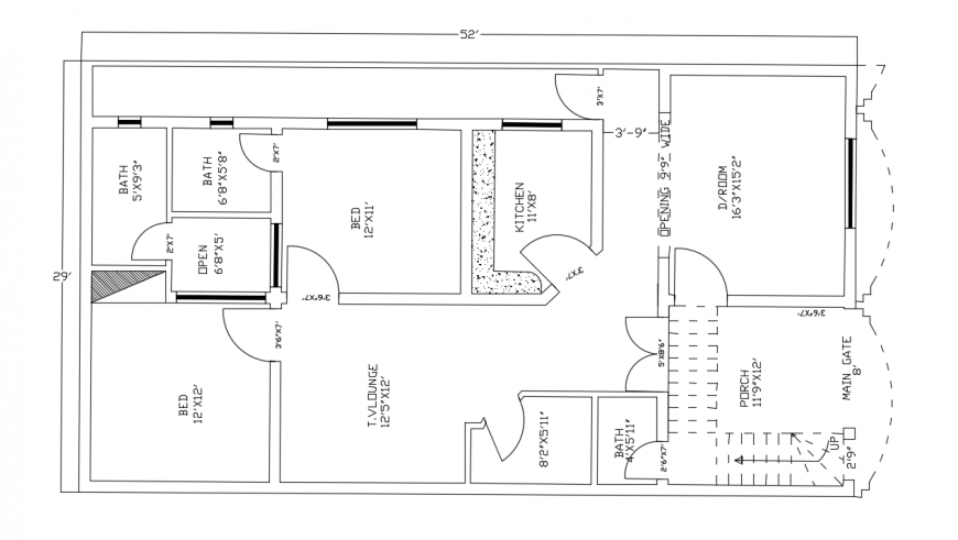 Two Bedroom House Layout Plan With Dimension Drawing Details Dwg File  - 2 Bedroom House Floor Plans With Dimensions