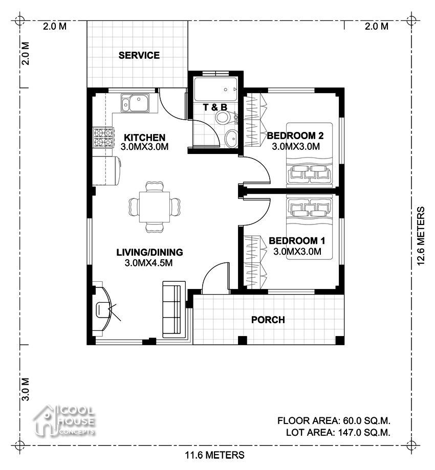 Two Bedroom Small House Plan Cool House Concepts Two Bedroom House  - Small House 2 Bedroom Floor Plans