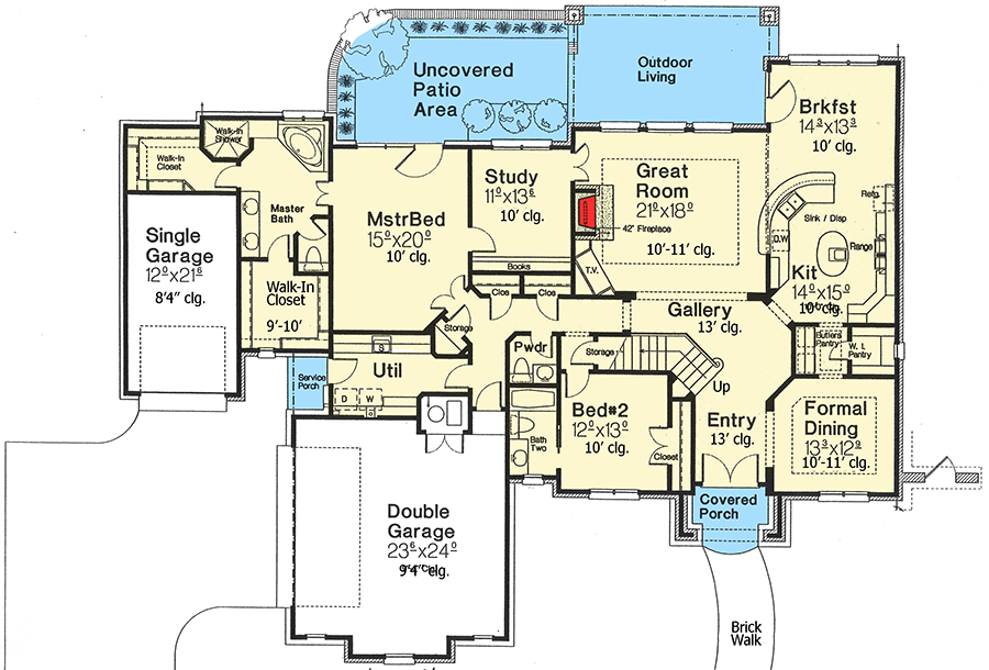 Two Downstairs Bedrooms 48332FM Architectural Designs House Plans - 2 Story House Floor Plans Downstairs Master Bedroom