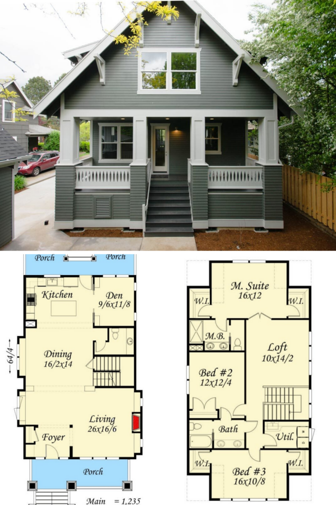 Two Story 4 Bedroom Bungalow Home Floor Plan Craftsman Bungalow  - 4 Bedroom Bungalow House Floor Plans