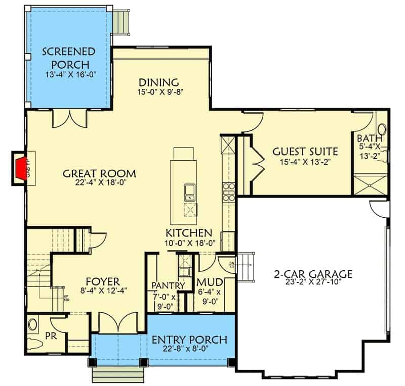 Two Story 4 Bedroom Craftsman House Floor Plan  - 4 Bedroom House Floor Plans With Open Kitchen