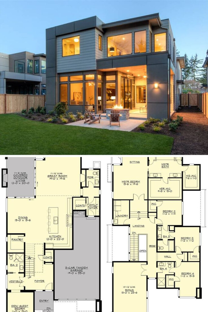 Two Story 4 Bedroom Sunoria Contemporary Style Home Floor Plan  - 2 Floor 4 Bedroom House Plans