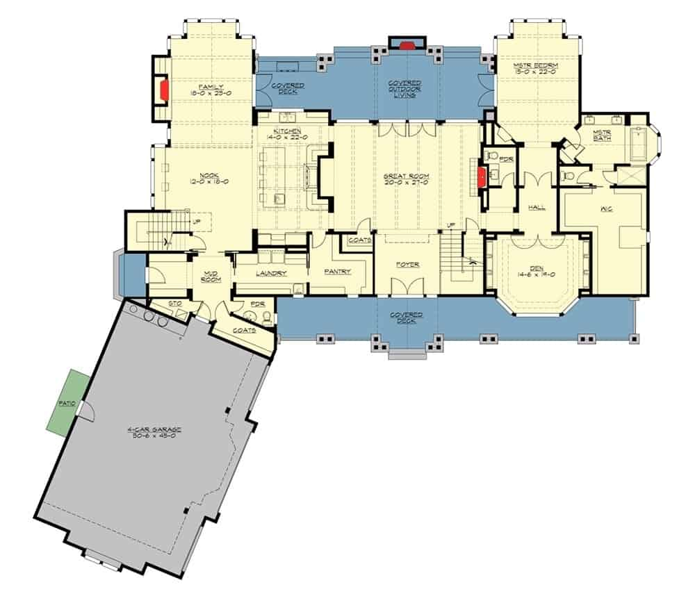 Two story 5 bedroom Traditional Colonial Home floor Plan E09 - House Plans Five Bedroom Master On Main Floor