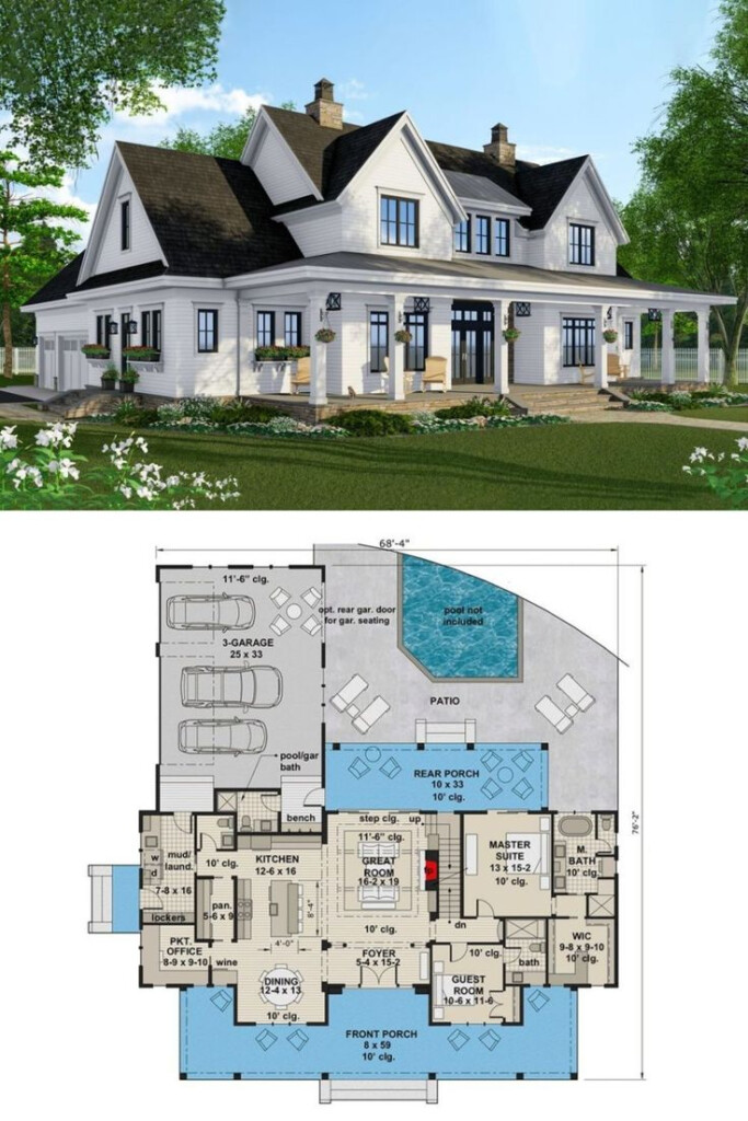 Two Story 6 Bedroom Modern Farmhouse With A Loft Floor Plan  - 2 Story 6 Bedroom House Floor Plans