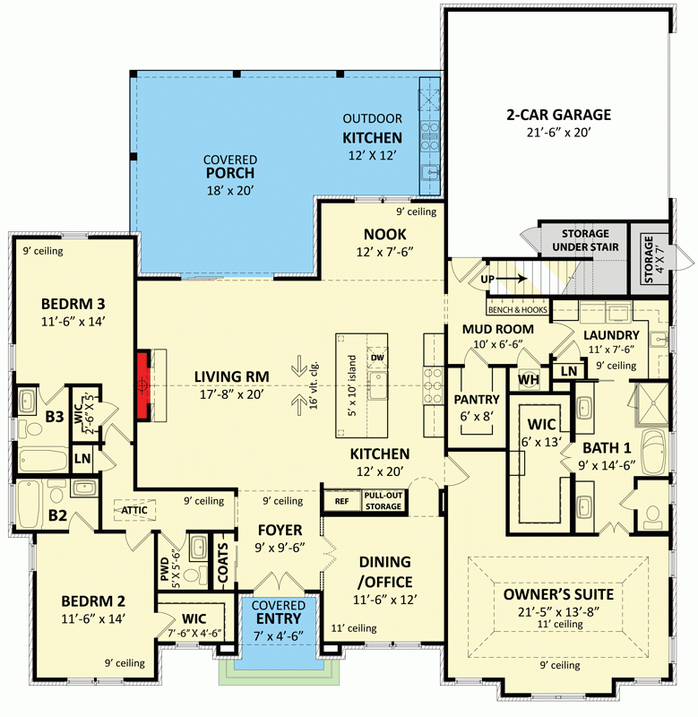 Under 2500 Sq Ft 3 Bed Transitional House Plan With Optionally Finished  - 3 Bedroom House With Bonus Room Floor Plans