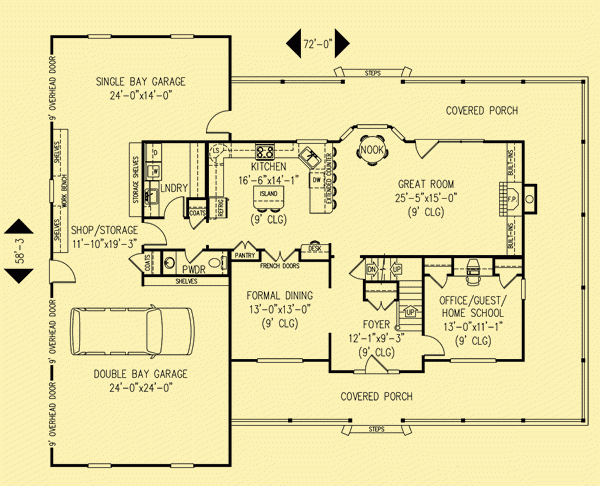 Wrap Around Porch House Plans For A 4 Bedroom Country Home - 4+ Bedroom Main Floor Master Wrap Around Porch House Plans